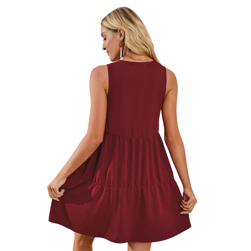 Women’s Summer Solid Color Sleeveless Dress Casual Loose Flowy Swing Shift Dress