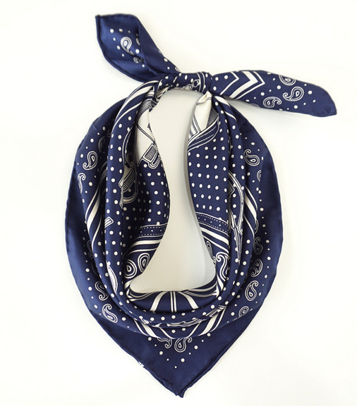 100% twill Silk 20″ Square Scarf Women man neckerchief Wrap dot blue navy