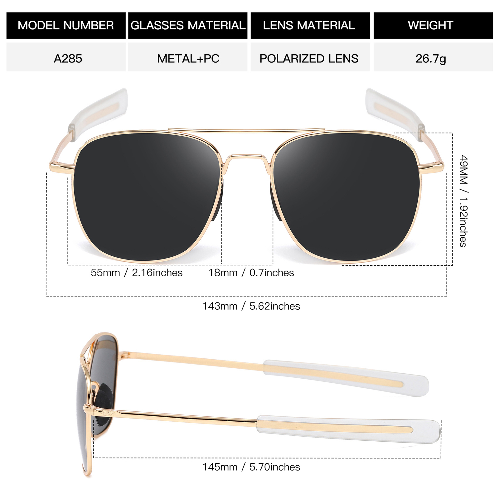 Aviator Sunglasses Premium Military Pilot Ultraviolet Mens Polarized Sunglasses