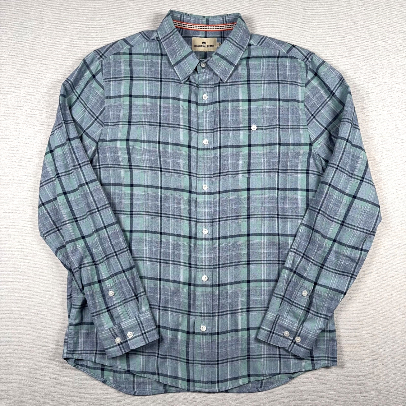 The Normal Brand Jasper Shirt Mens Size L Blue Plaid Cotton Long Sleeve Button