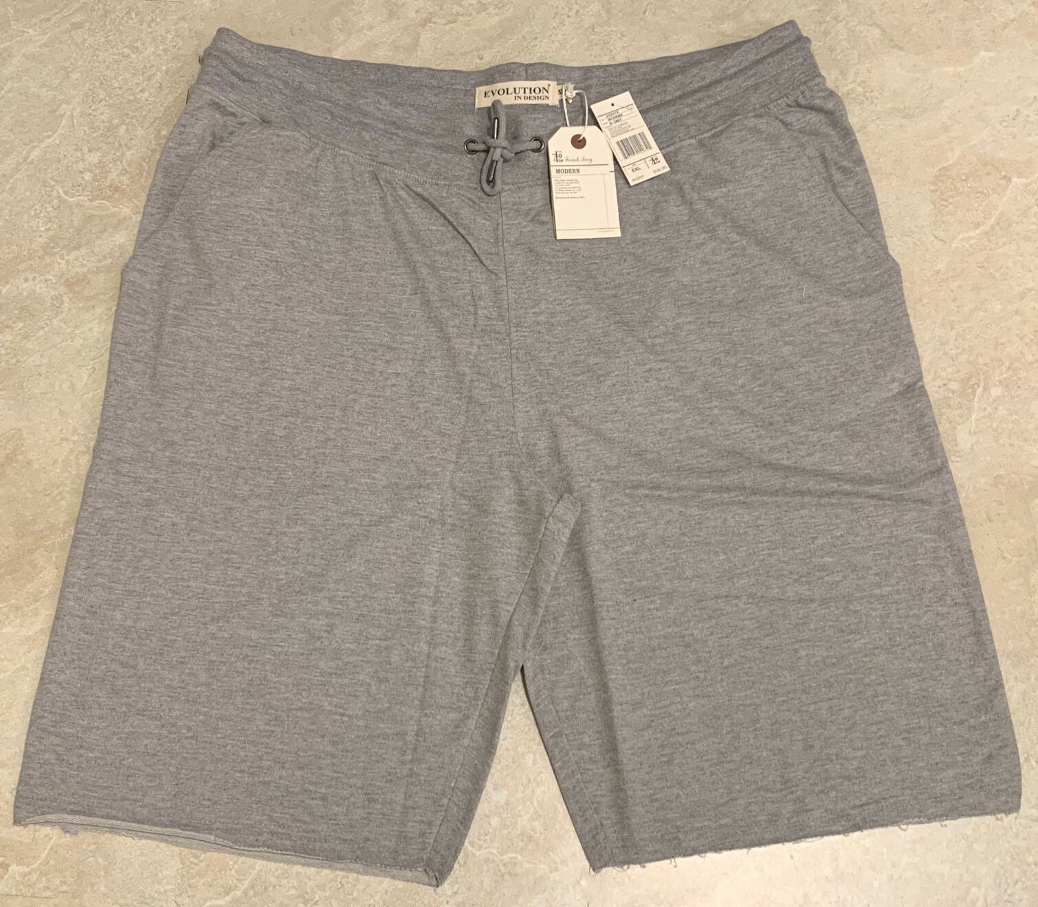 Big Men’s French Terry Elastic Waist Shorts ((Distressed Hem) 4XL-5XL-6XL