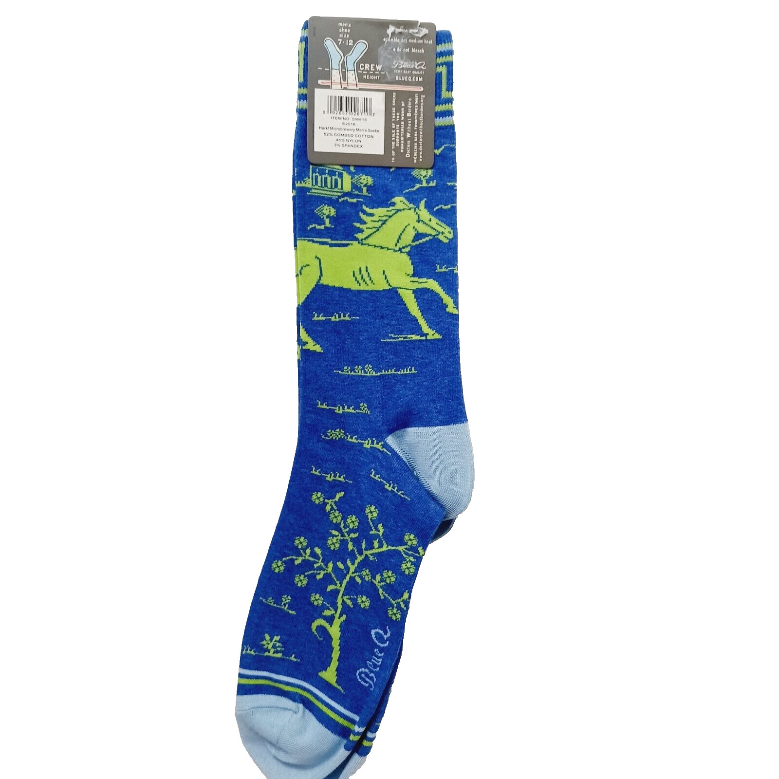Sock Blue Q Crew Men Hark Microbrewery Chariot Horse Roman Greek Cotton Comfort