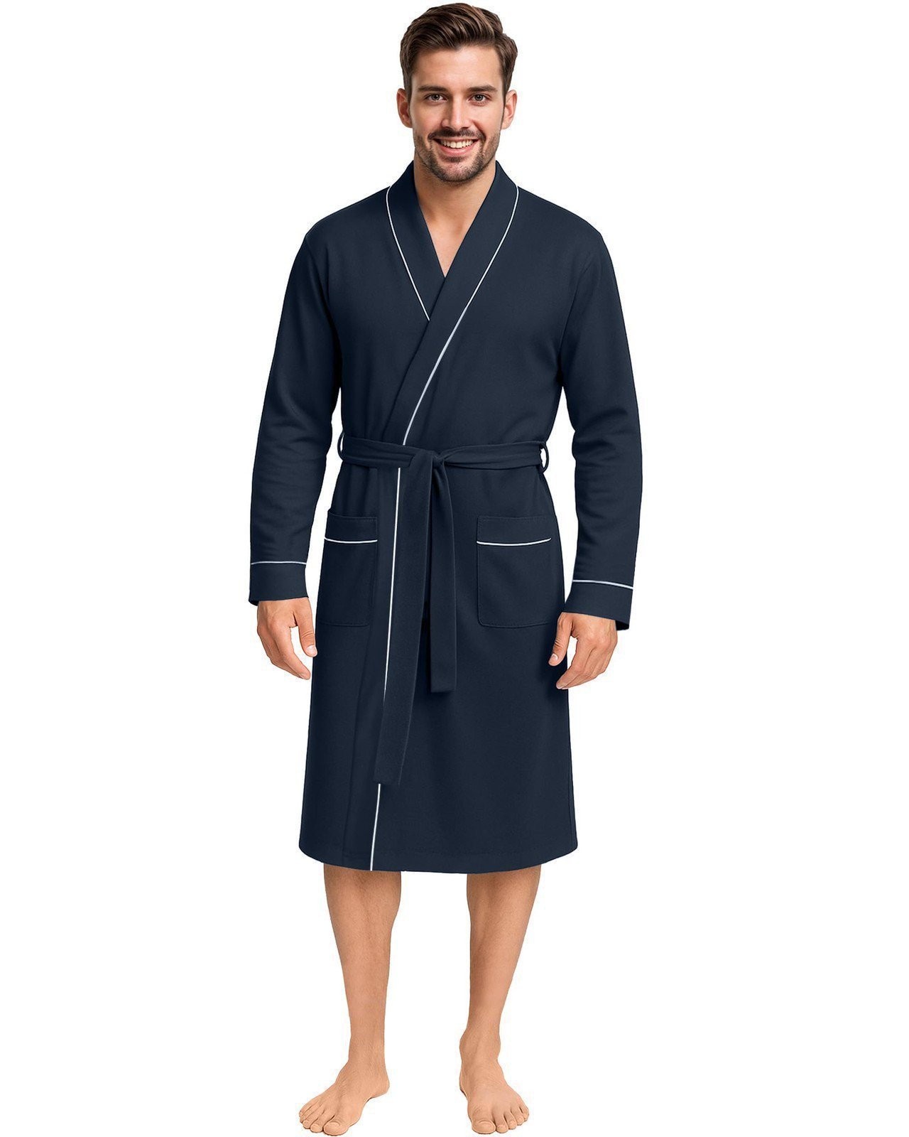 NY Threads Men’s Robe Cotton Blend Knit Bathrobe, X-Large, Navy