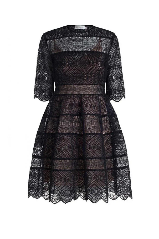 ZIMMERMANN Adorn Embroidered Mini Bell Dress In Black