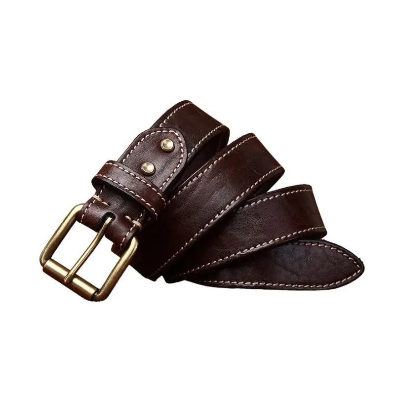 New Thick Bison Leather Belt Textured Vintage Tree Grain Full Grain 3.8cm Width