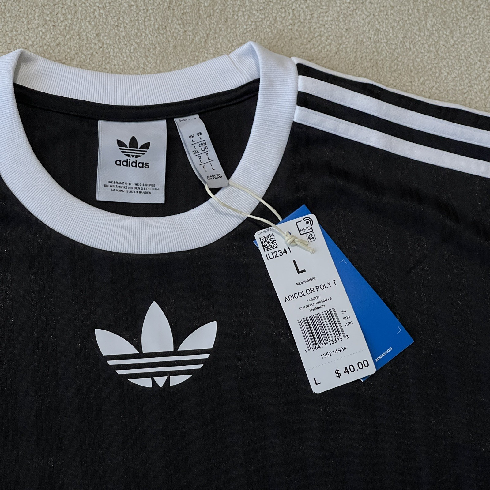 Adidas 3 Stripe Crew T-Shirt Black White XL NWT Adicolor Originals Logo