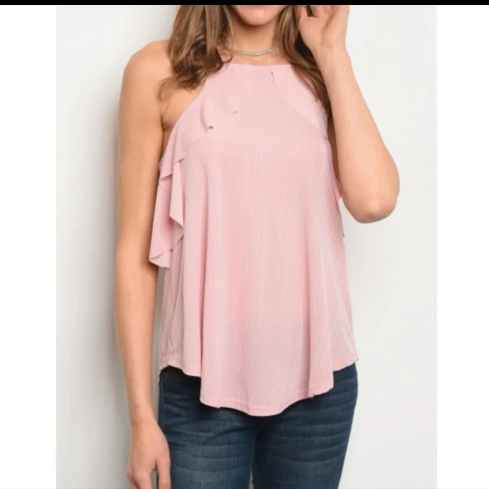 Very J Peach Colored Ruffle Tank Top