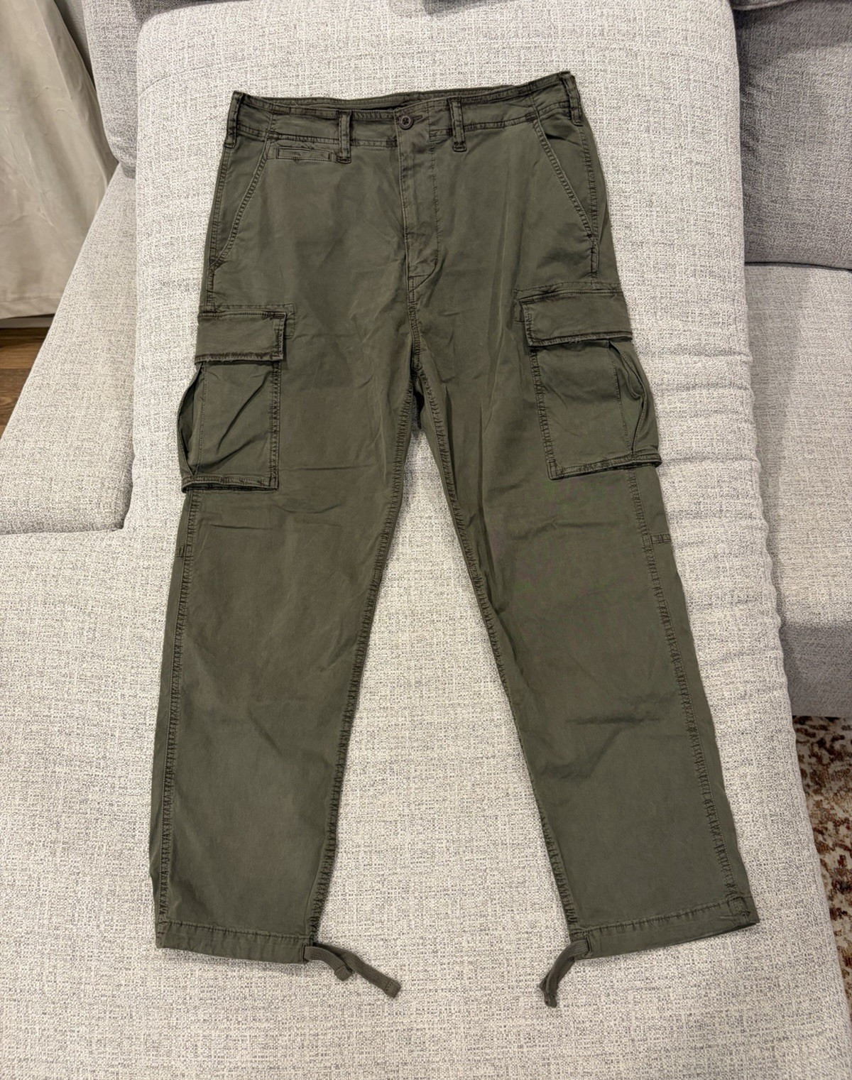 American Eagle Flex Stretch Green Cargo Pants Mens 32W Straight Fit Pockets