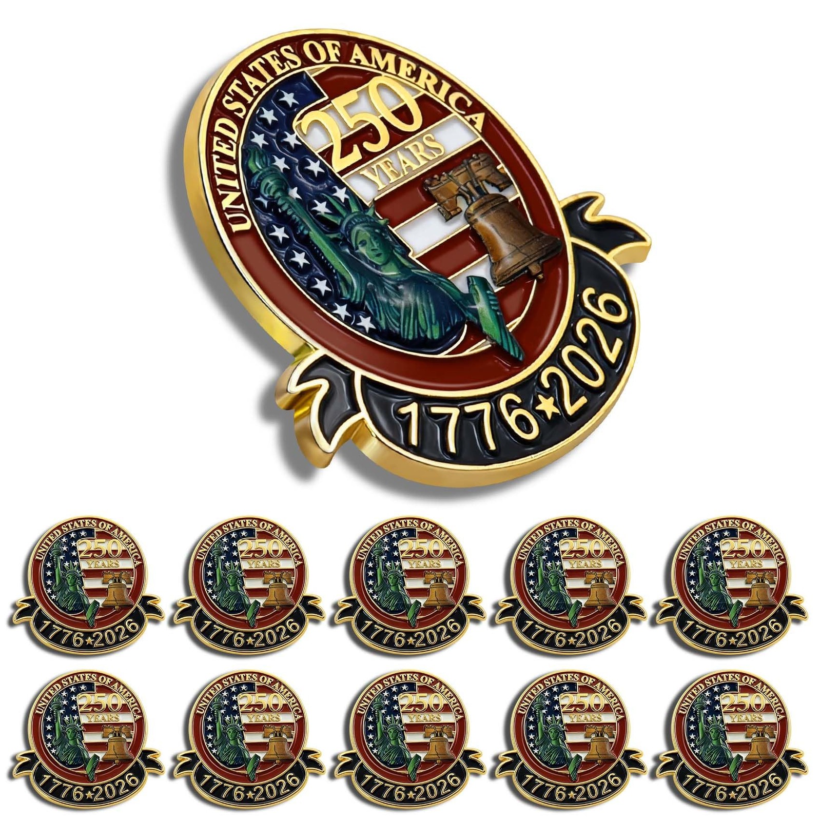 250 Anniversary USA Lapel Pin 10Pcs 1.3inch Enamel US Patriot Collectible Acc…
