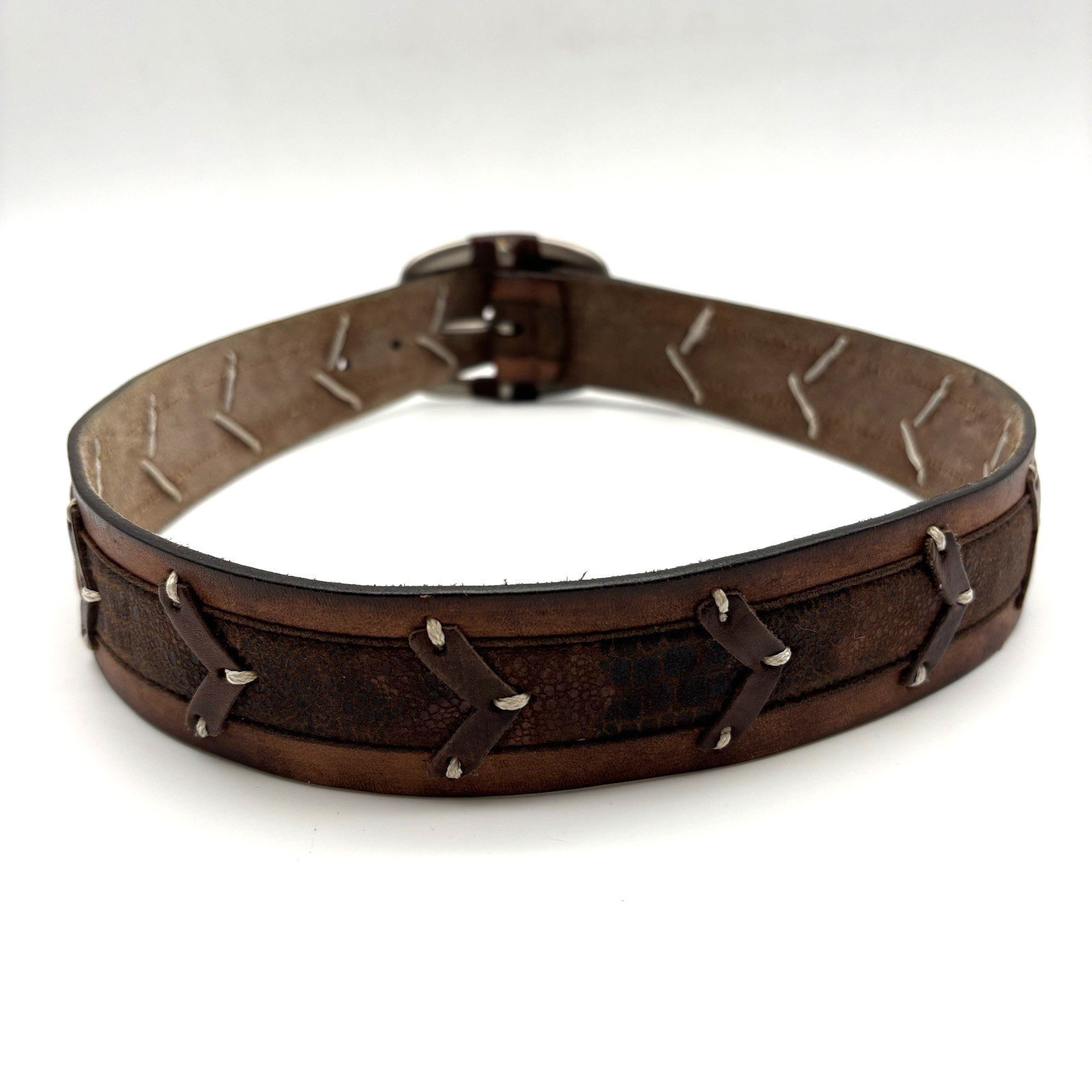 Vintage Y2K Levi’s Two-tone Genuine Leather Chevron Segments Western Belt 30-34″