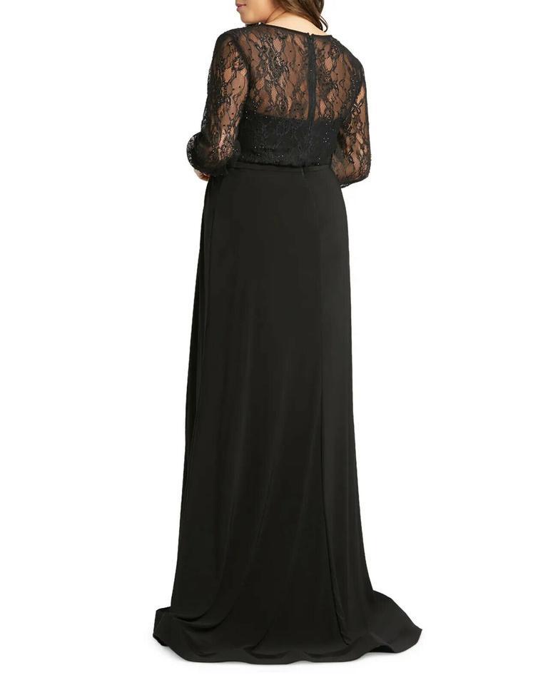 Mac Duggal Black Jersey Lace Bodice & Long-sleeve Wrap Gown W/ Slit Sz 24W $398