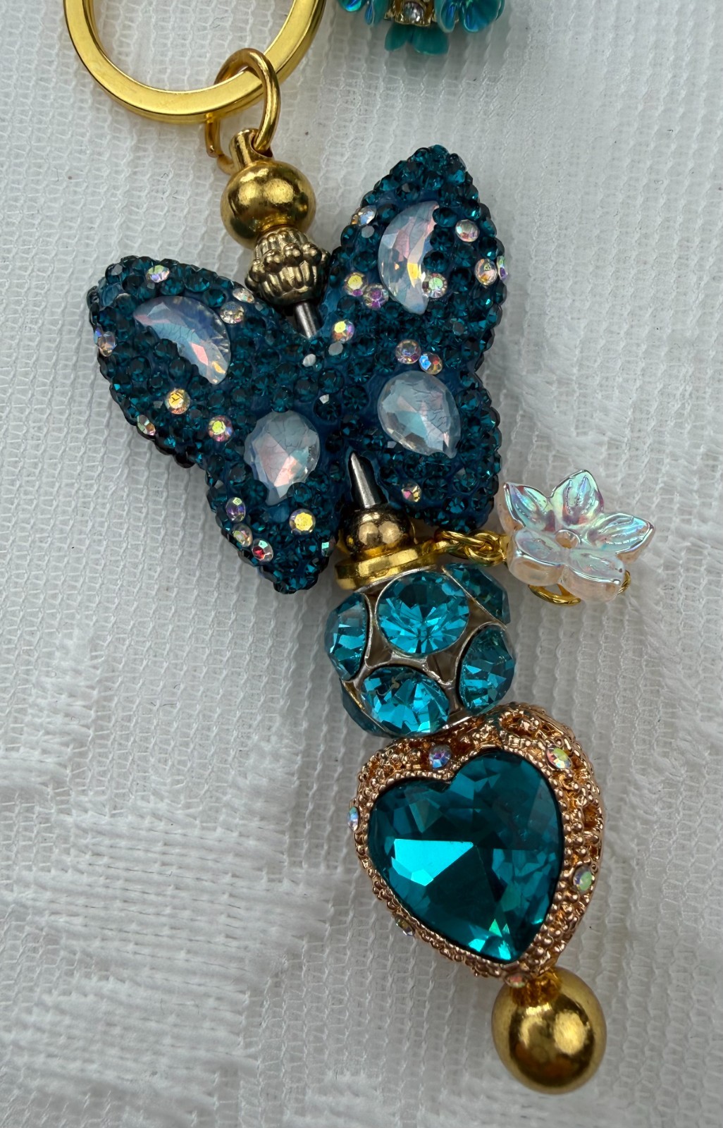 Hand made beaded key chain/Bag charm! Bling. Butterfly. Gifts. Basket filler.