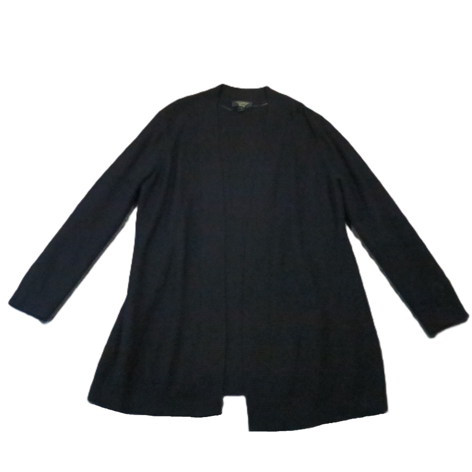 Charter Club Luxury Cashmere Cardigan L Black Open Front Long Minimalist Office