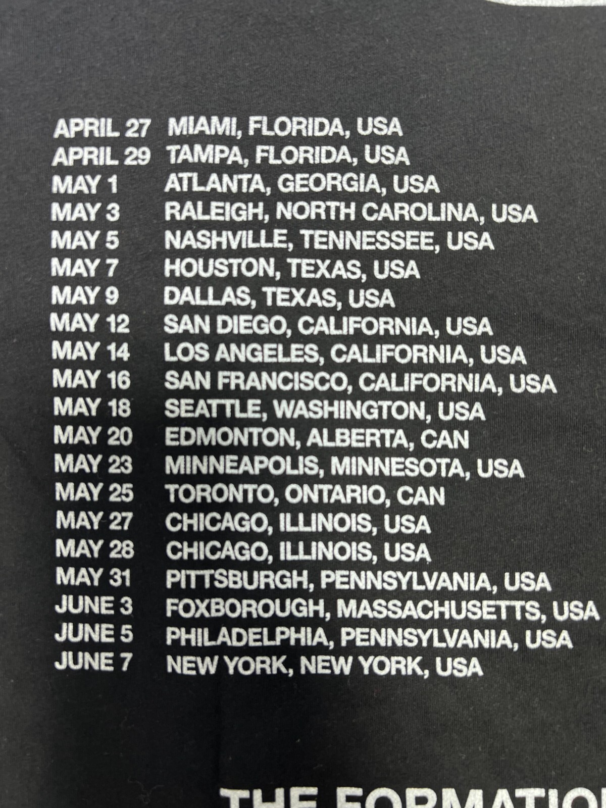 BEYONCE The Formation World TOUR 2016 TEE BLACK T-SHIRT OFFICIAL unisex NEW!!