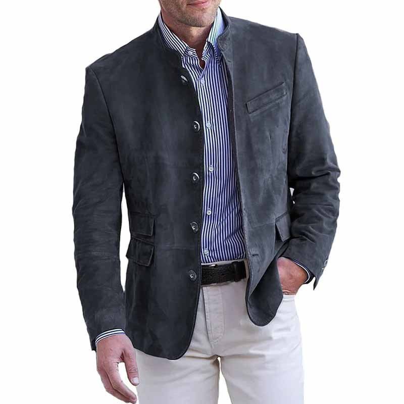 Stylish Suede Leather Blazer Men Four Button Classic Coat Vintage Jacket