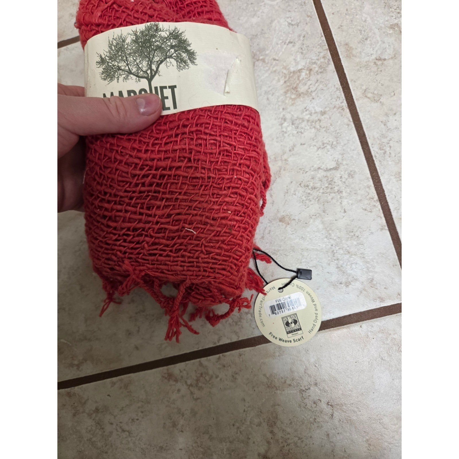 Marquet Fair Trade Free Weave Scarf Coral Red Hand Woven Cotton Ton Fai Thailand