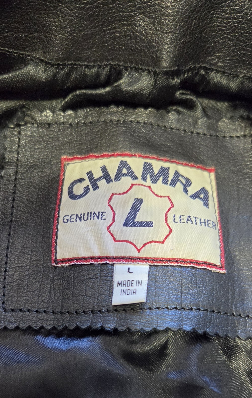 Chamra brand, large black mens leather motorcycle vest