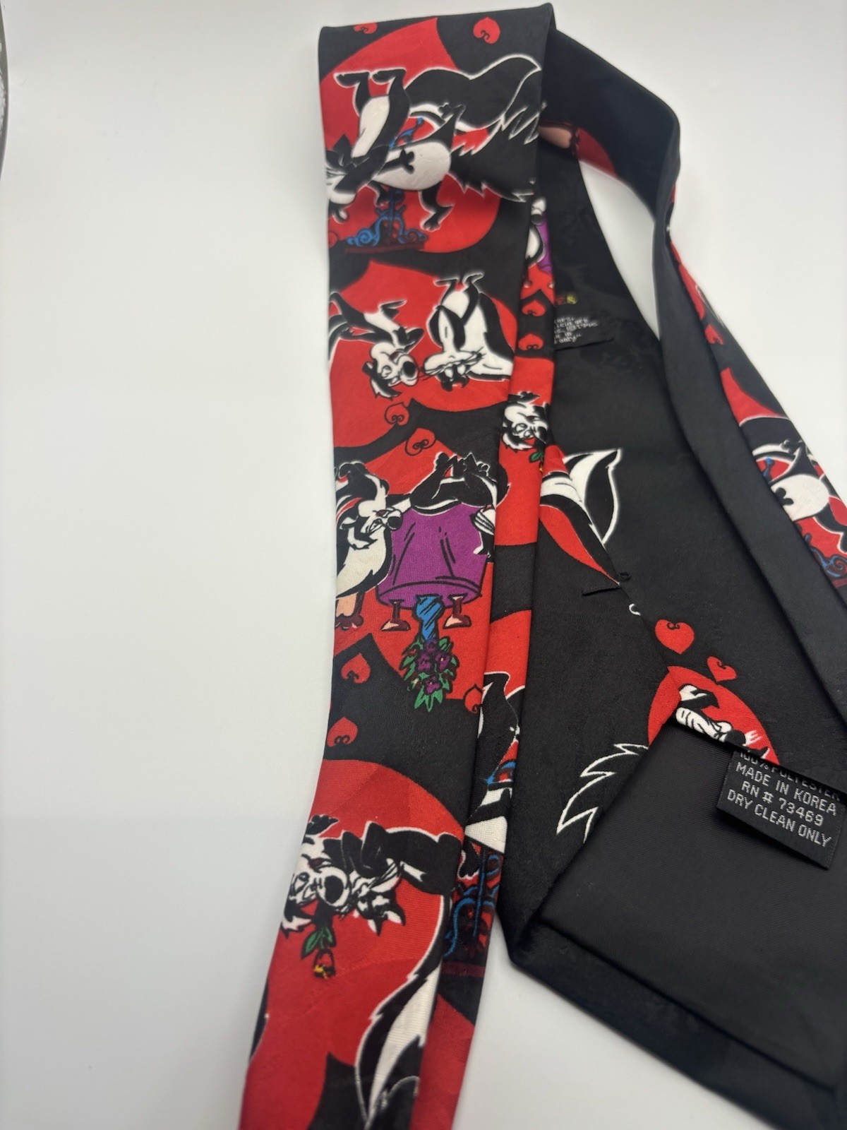 Vintage Looney Tunes Mania Pepe Le Pew Skunk Tie 1995 Hearts Valentines Day