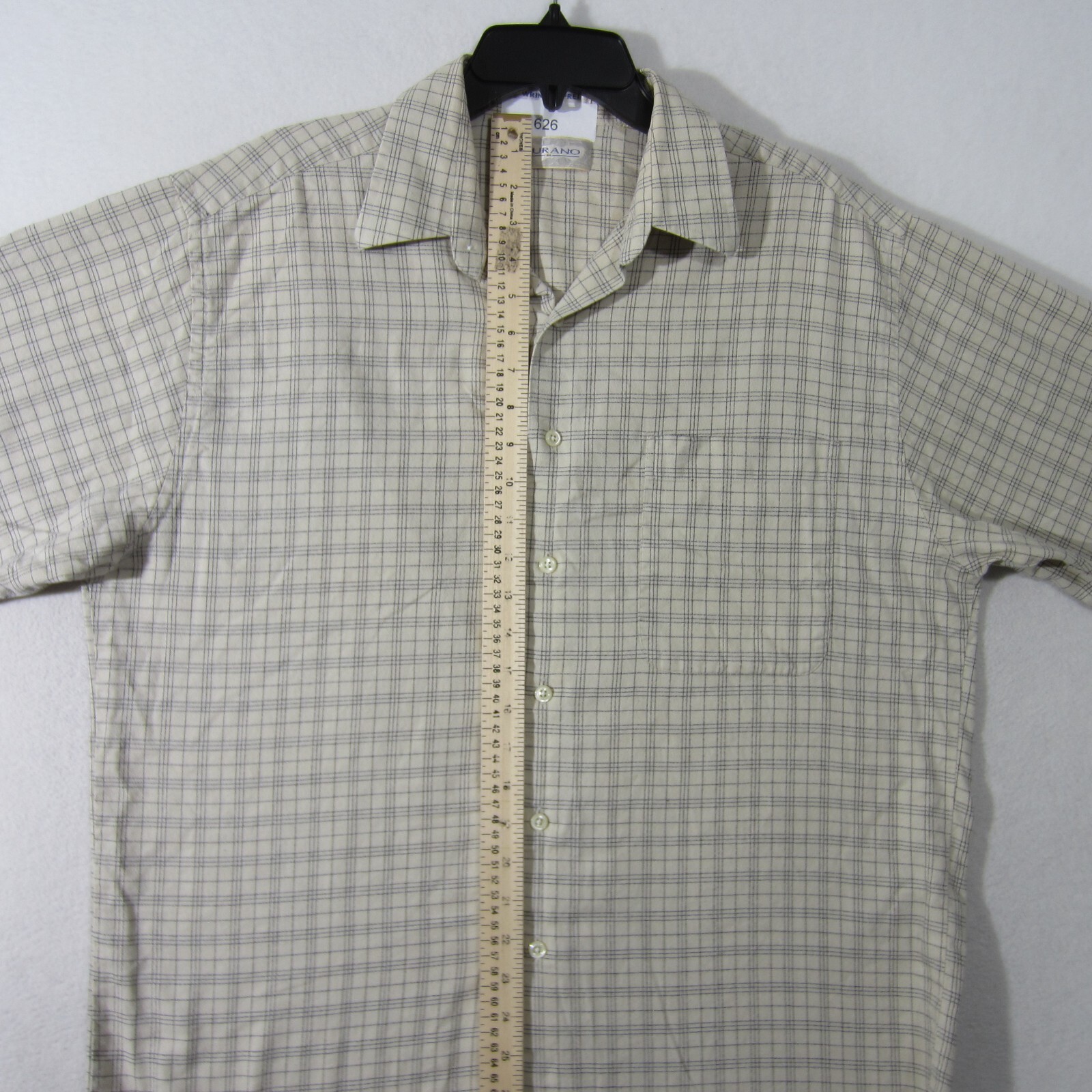 Murano Shirt Mens Beige White Blue Button Up Short Sleeve Casual Men 1626