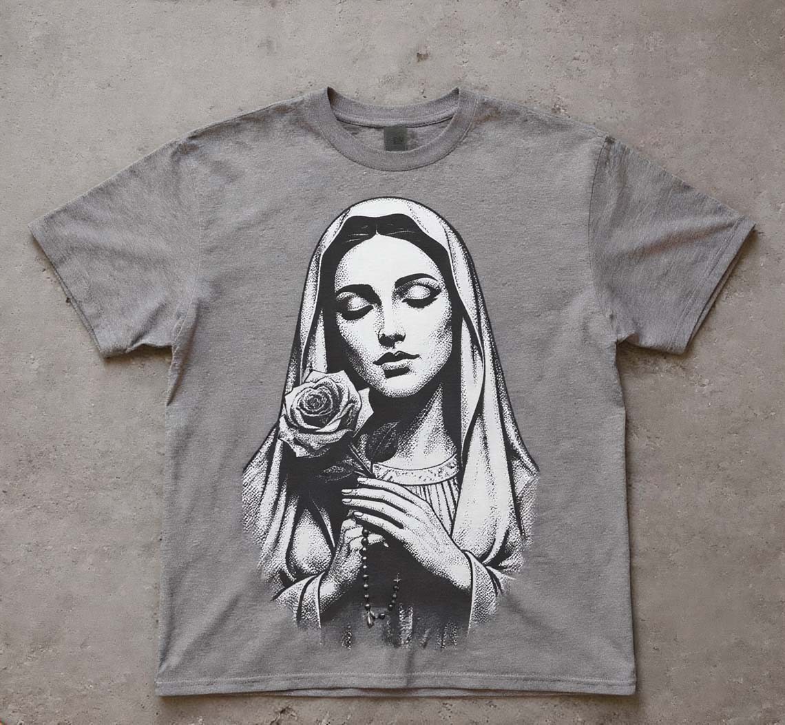 St. Mary Rose Rosary Religious Valentine T-shirt Blessed Mother Mary Tee