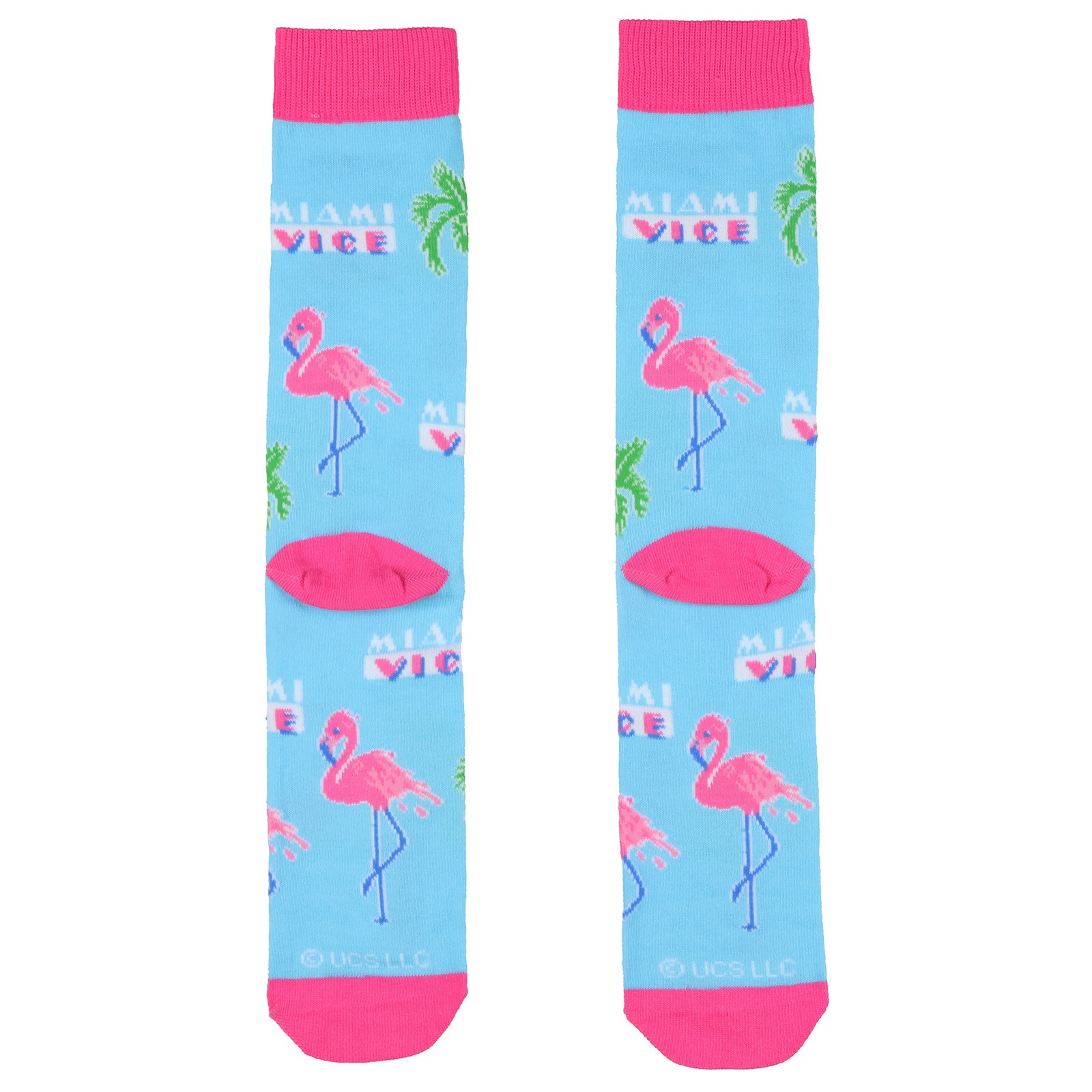 Miami Vice Socks Men’s Flamingos and Palms All Over Design Crew Socks