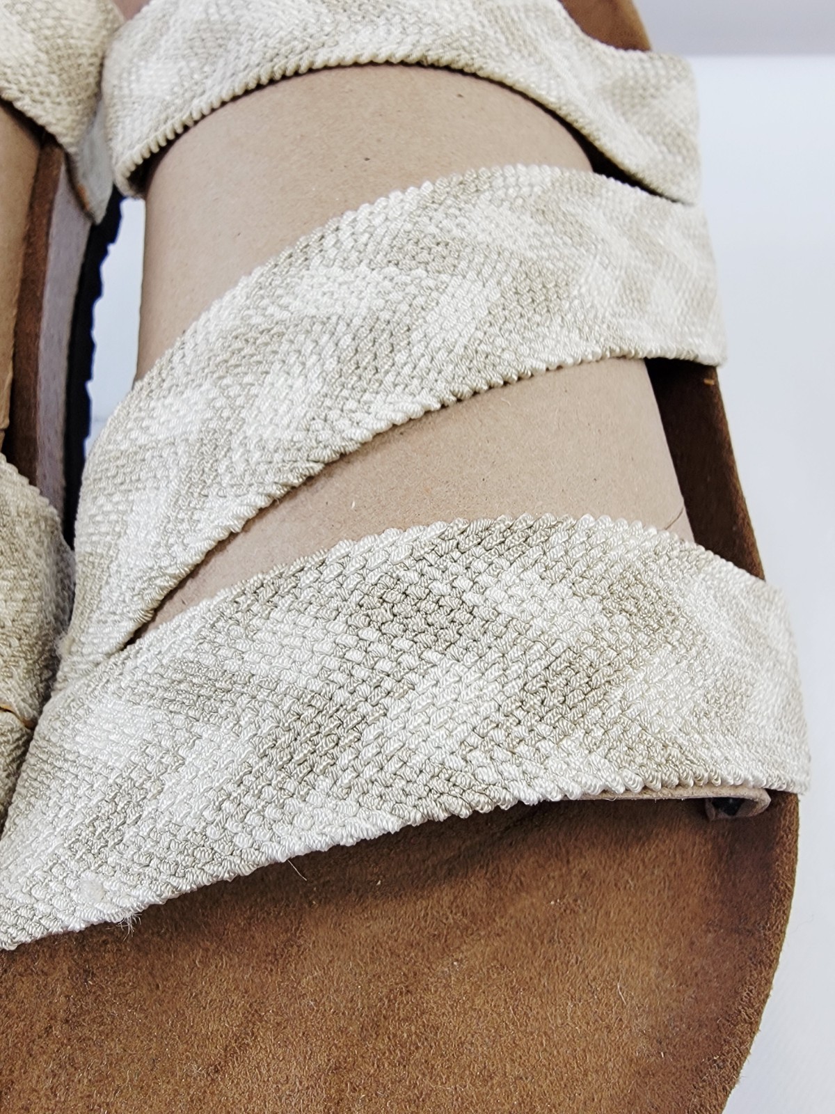Birkenstock Birkis EU 41 / US 10 Triple Strap Stretch Cotton Plaid Beige & White