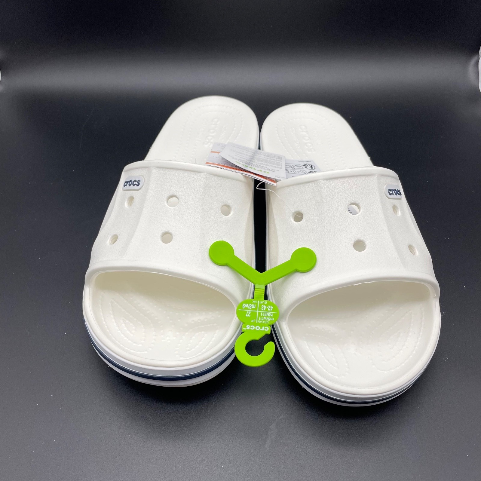 CROCS 205392-126 Unisex-Adults Bayaband Slides in White/Navy – M9/W11