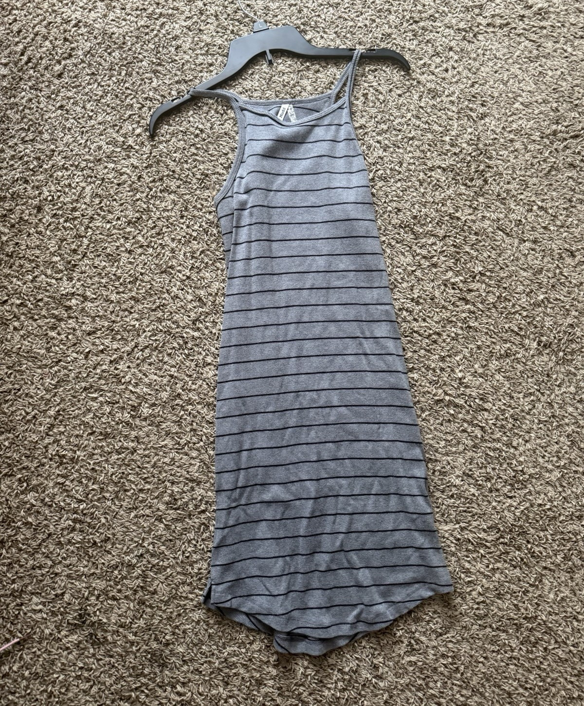 Pony Gray/Black Striped Racerback Tank Top Women’s M Scoop Neck Stretch Knit