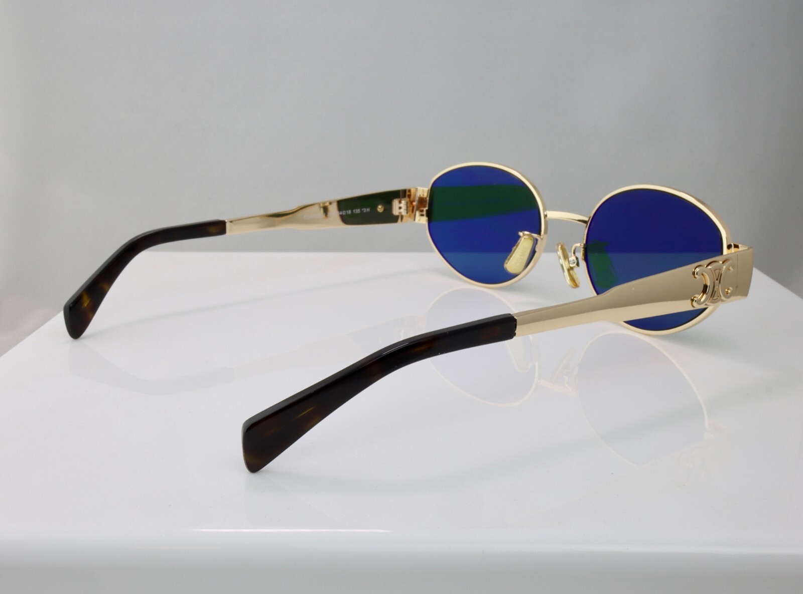 Celine CL40235U 30N 54mm Round Gold Sunglasses with Green Lens