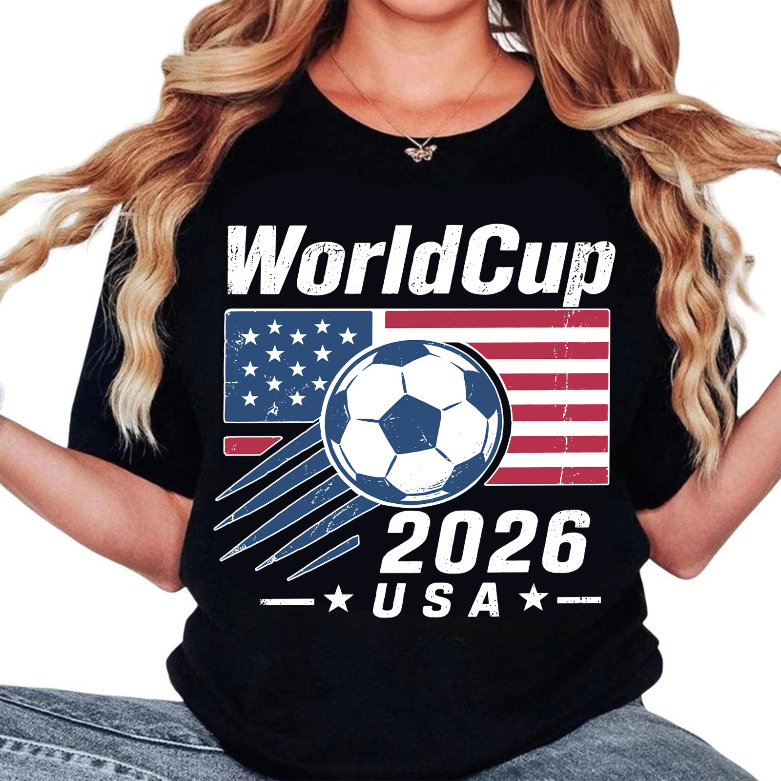 Retro USA 2026 Soccer Shirt, American Flag Football Graphic Unisex T-shirt Y2k