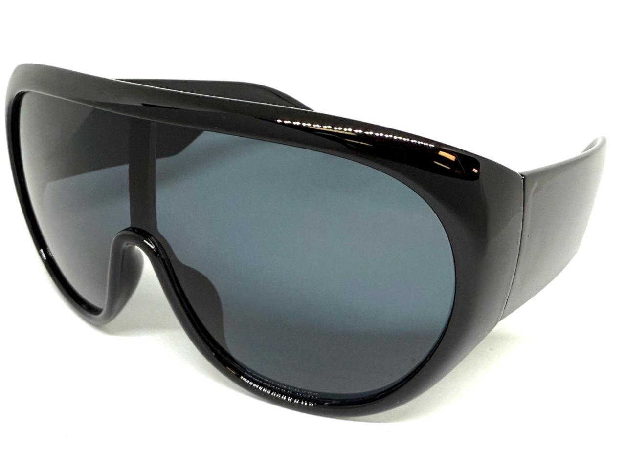 Oversize Exaggerated Modern Retro Wrap Shield SUNGLASSES Large Thick Black Frame