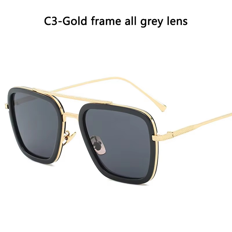 Retro Iron Man Sunglasses Tony Stark Glasses Square Metal Frame for Men Women