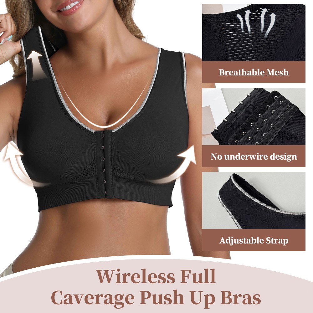 3Pcs Front Closure Wireless Sports Bra High Support Post-Surgery Comfort Bra