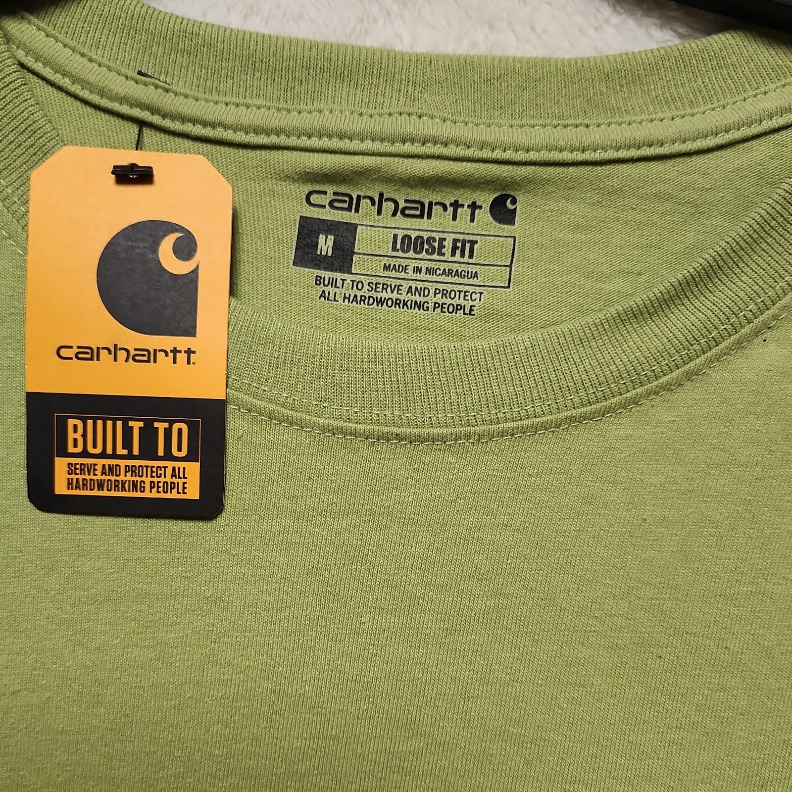 Carhartt Men’s M Green Loose Fit Cotton Knit Pocket Crew Neck T-Shirt Lime.