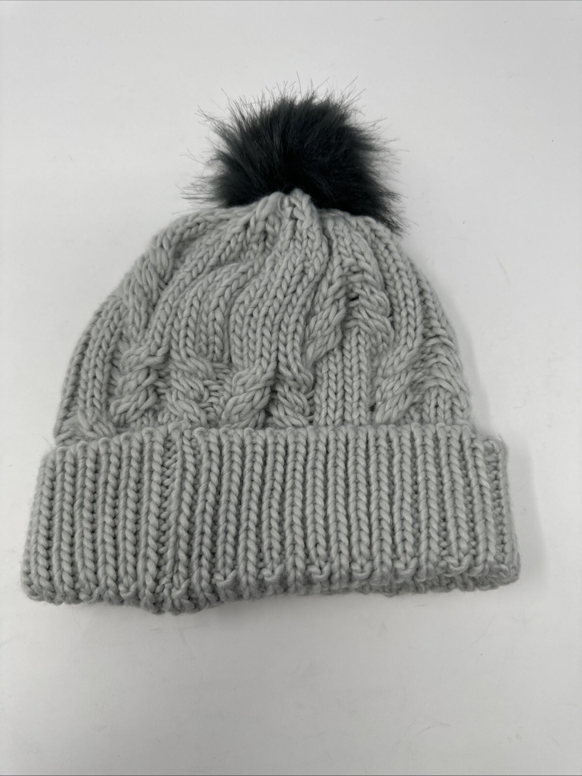 Christmas Tree Beanie Knit Pom Beanie Gray Knit – One Size Fits All Faux Fur