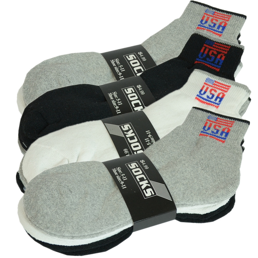 3 Pairs Mens Ankle Quarter Crew Low Cut USA Athletic Work Socks Cotton Size 9-13