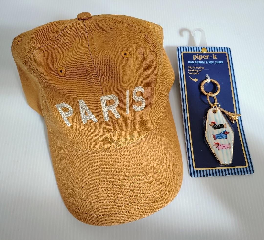 LOT of 2 PARIS Accessories-MAD ENGINE Cotton Paris Ball Cap & PIPER K Bag Clip
