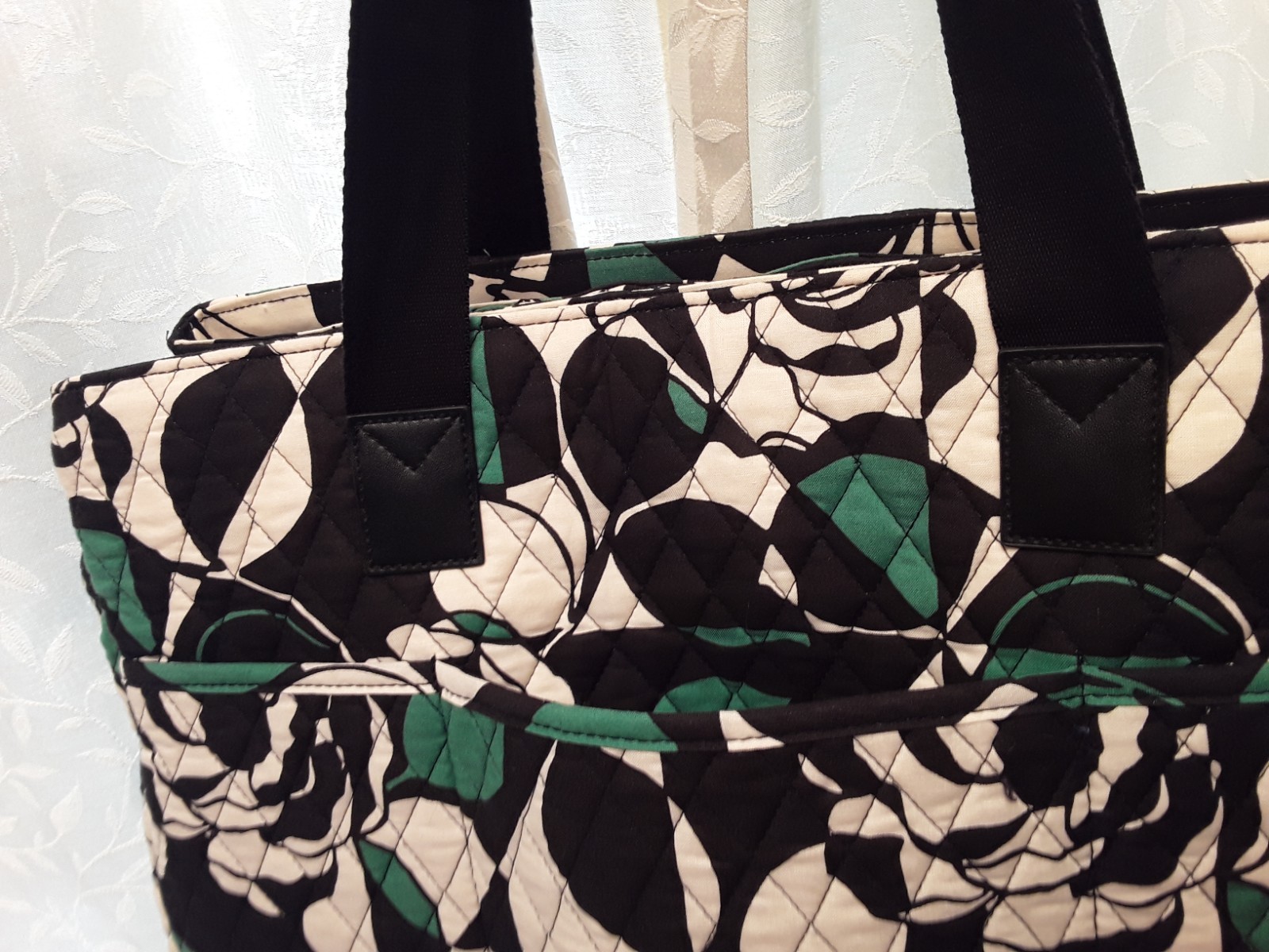 Vera Bradley Imperial Rose Duffel/Weekender – black/white/green cotton