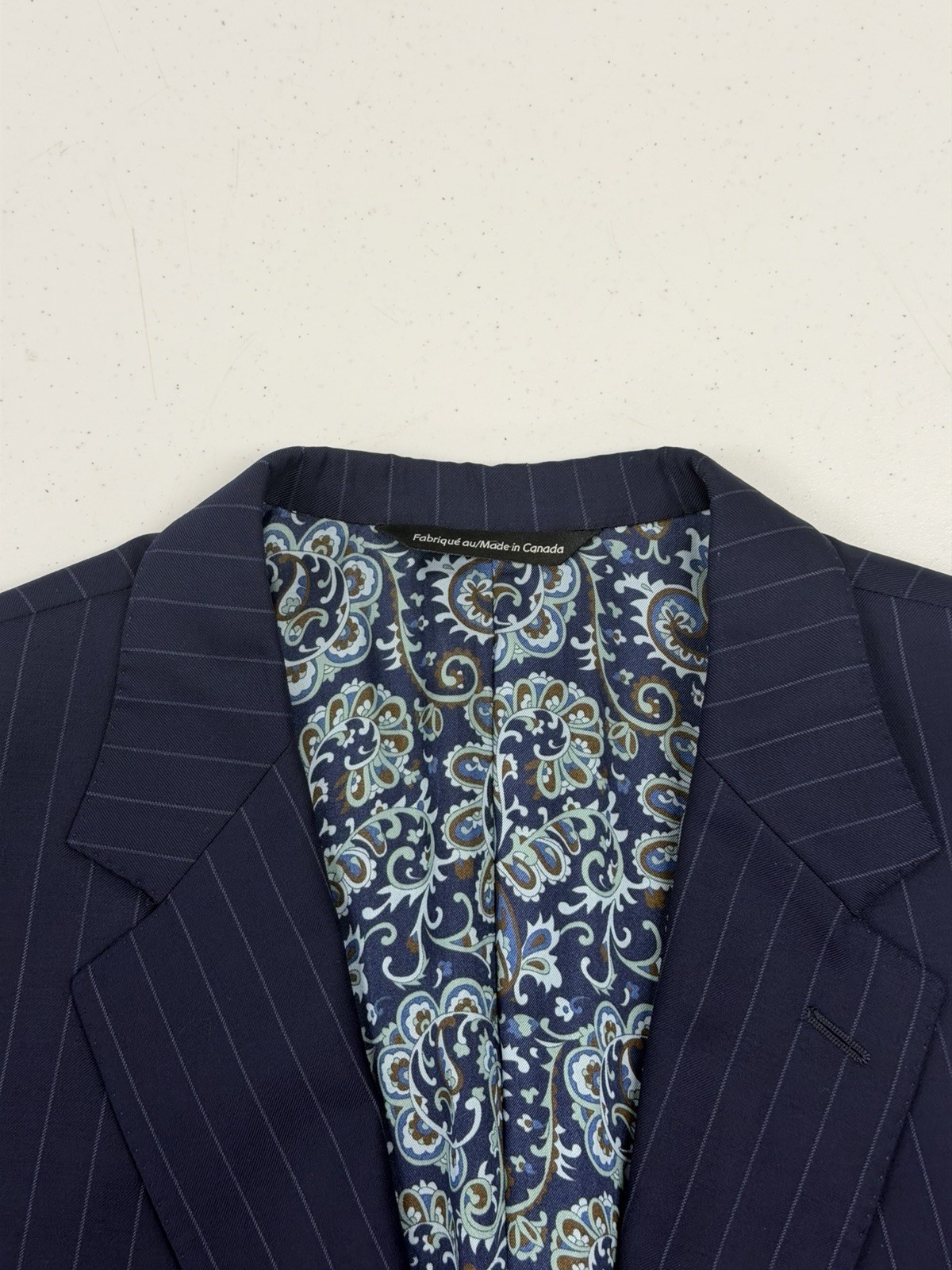 Coppley Canada Men’s Navy Blue Striped Super 110s Wool Suit 48R 42X28 $1,098