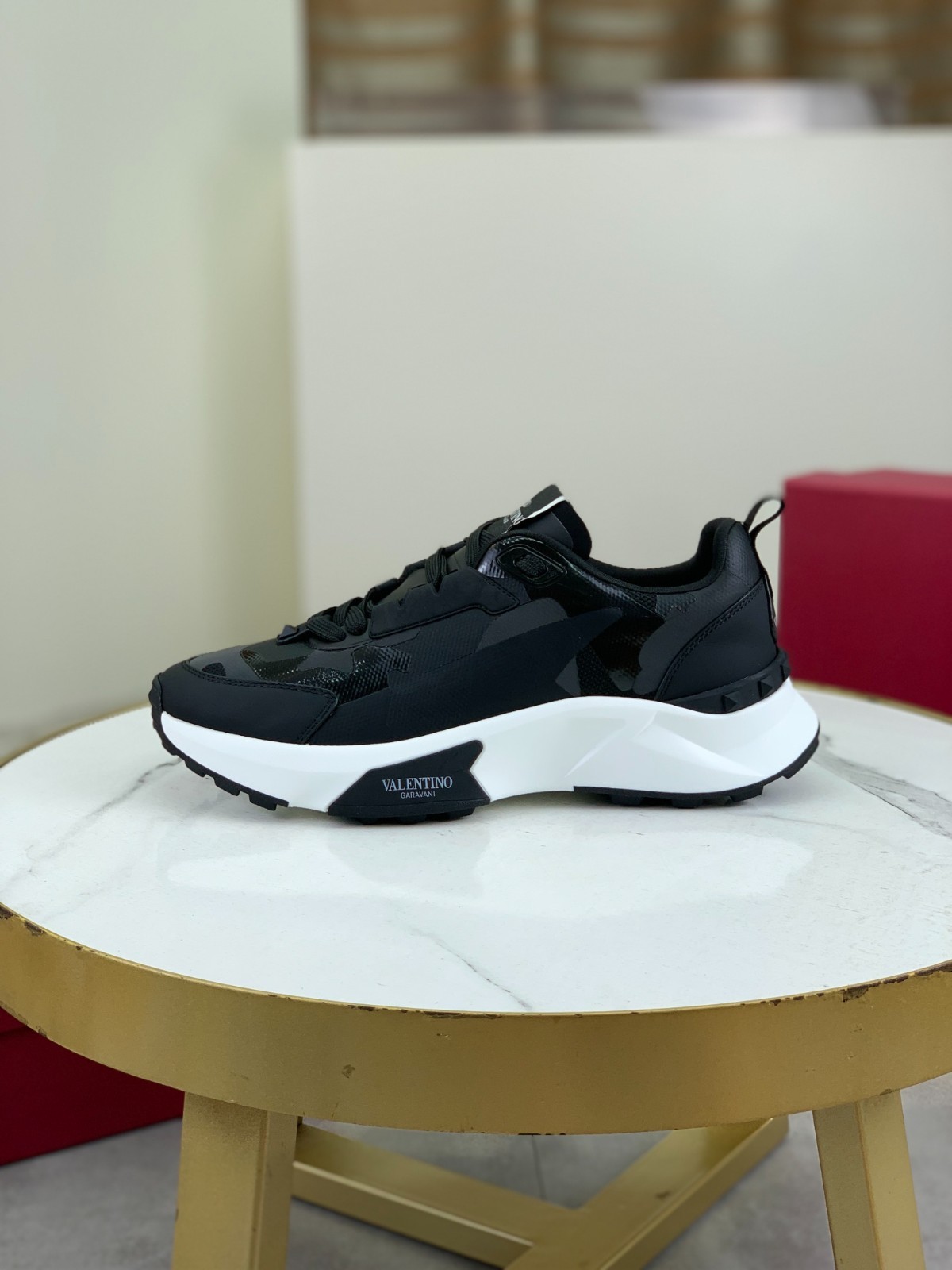 Valentino Leather Sneakers Black Casual Running Shoes Platform 4cm