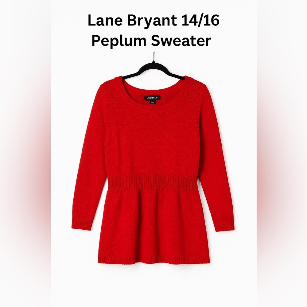 Lane Bryant Red Peplum Sweater 14/16 Acrylic Knit Long Sleeve