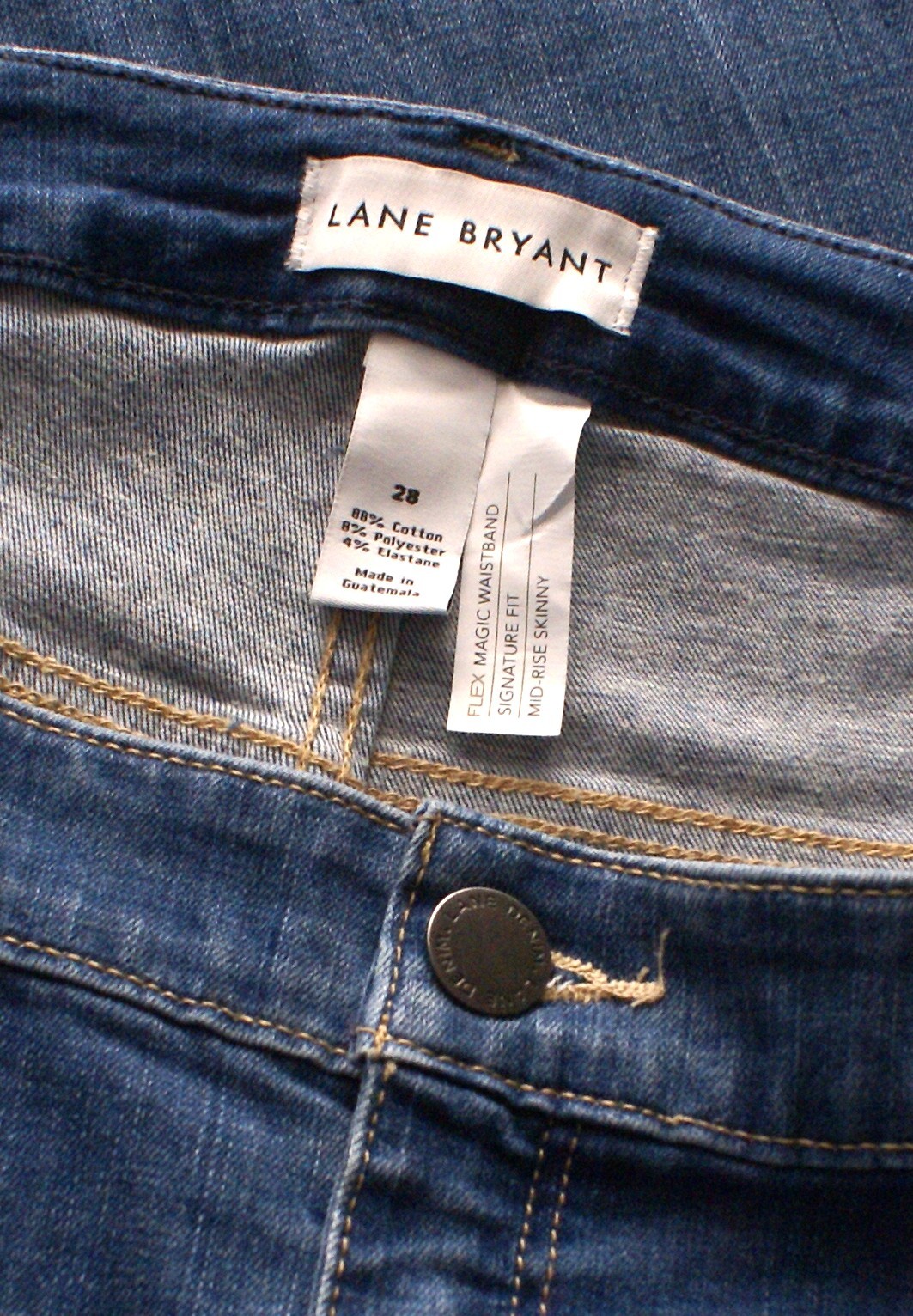 Lane Bryant Mid Rise Skinny Jeans Stretch Denim Flex Waist, Womens 28 (48X29)