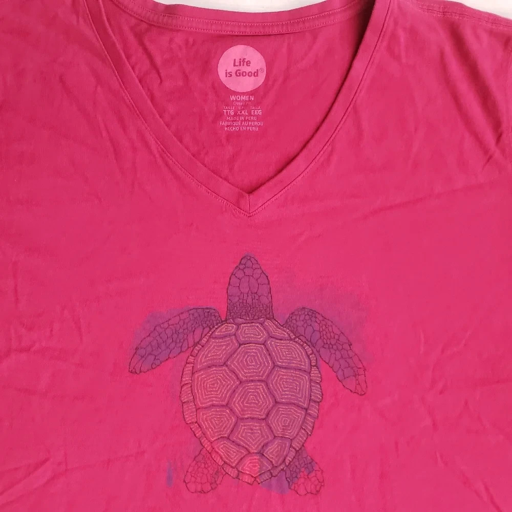 Life is Good Pink T-Shirt with Turtle Design NWOT classic fit XXL