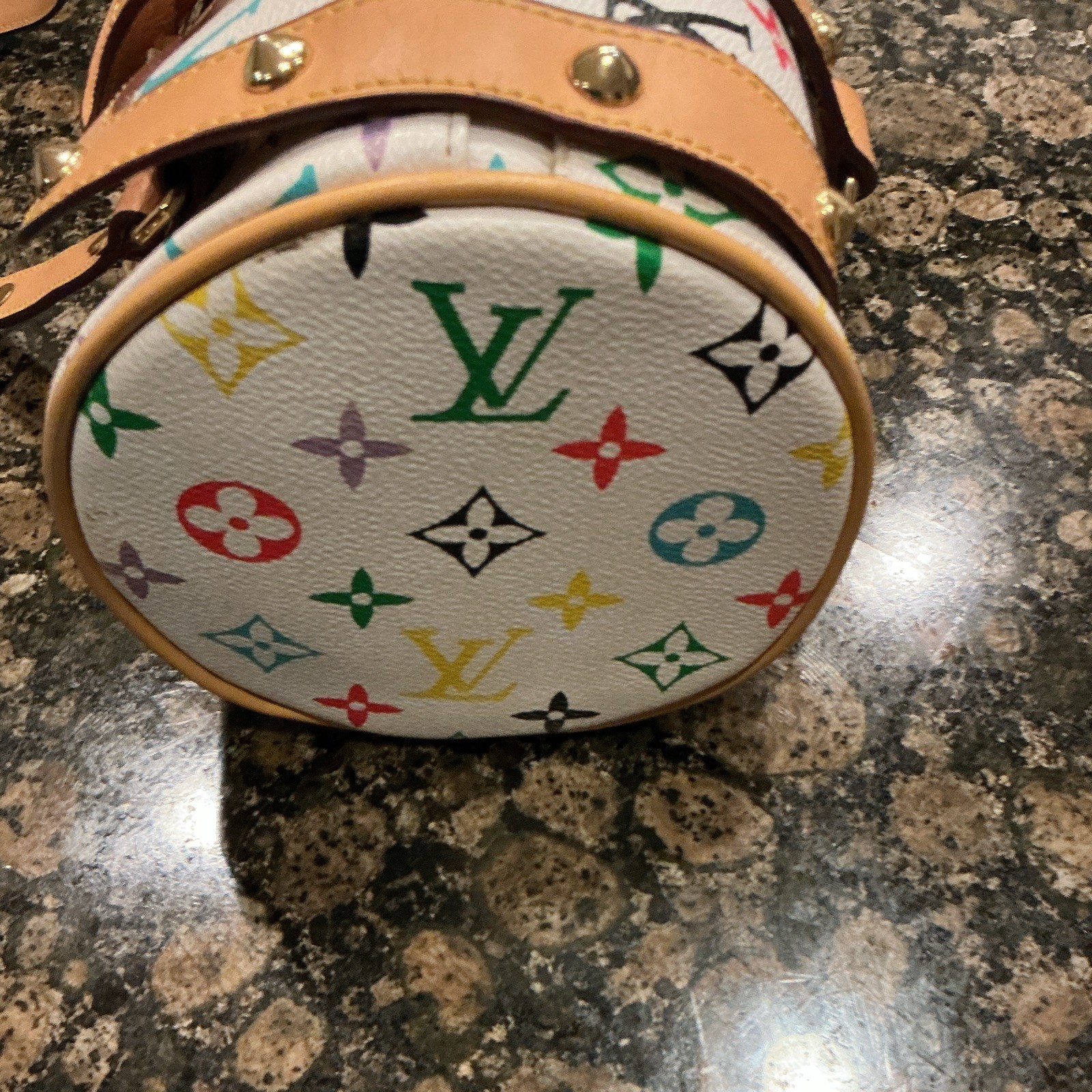 Louis Vuitton Monogram Multicolore White Papillon Cylinder Satchel w/ Padlock