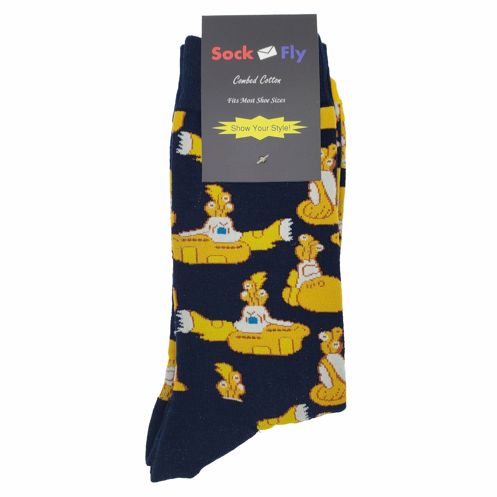 NWT Yellow Submarine Dress Socks Novelty Men 8-12 Black Crazy Fun Sockfly