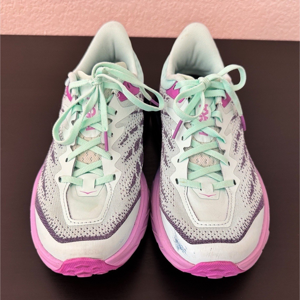 HOKA ONE ONE Speedgoat 5 Women’s Low Top Mesh Lace-Up Sneakers Green/Purple.