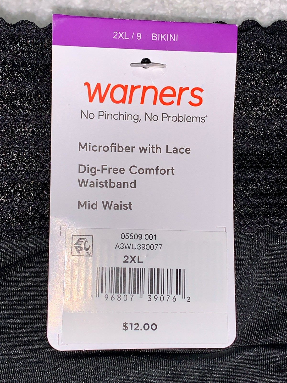 WARNERS No Pinching No Problems Lace Black Bikini Panty Womens S M L XL 2XL 3XL