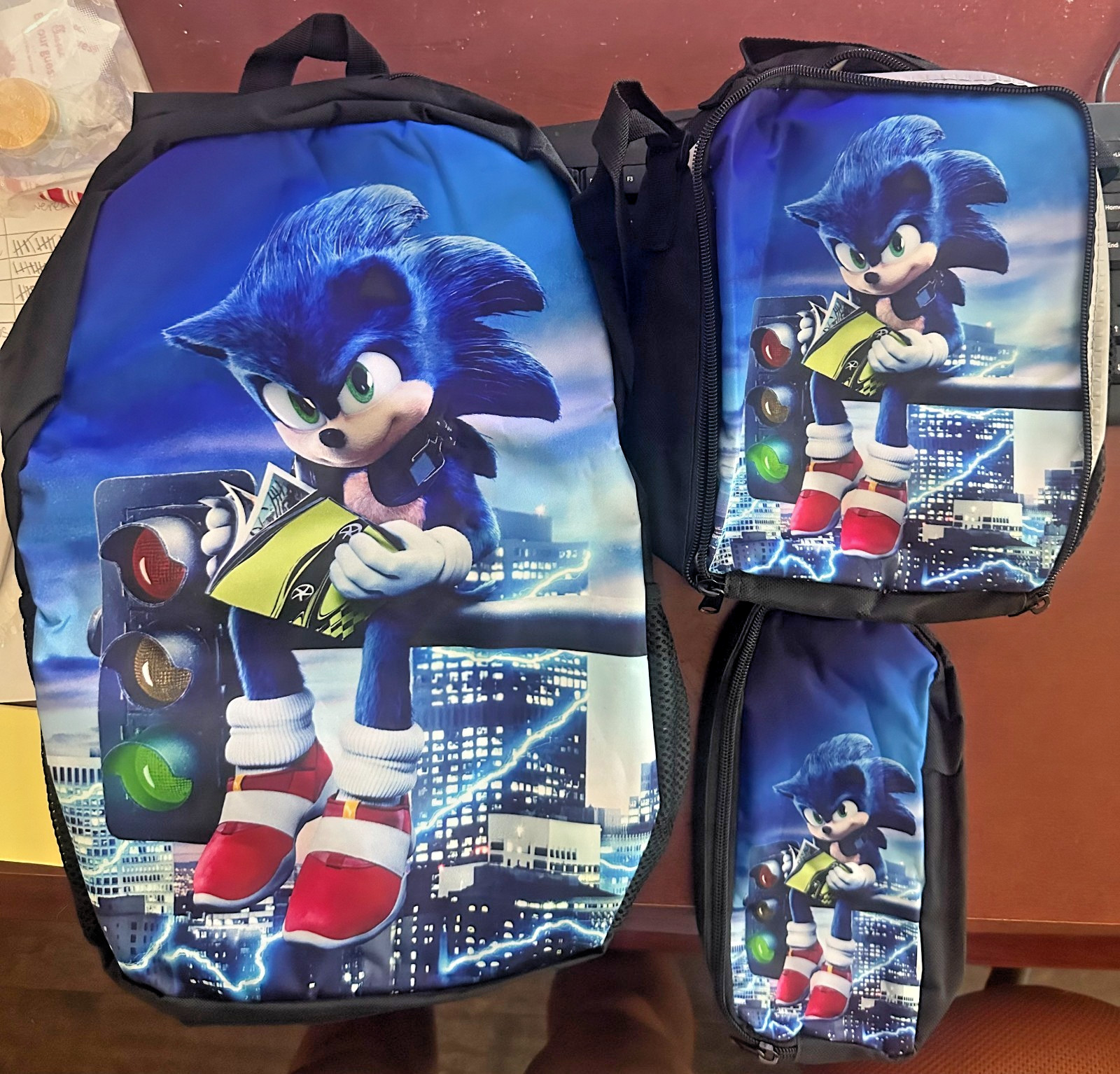 Sonic the Hedgehog Backpack Lunch Bag Pencil Bag Cartoon Backpack 3pcs Set
