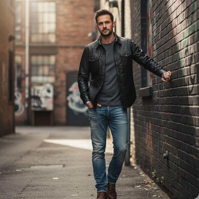 Leather Motorcycle Shirt – Western leather Shirt – Lightweight SKU#HL10403BLACK