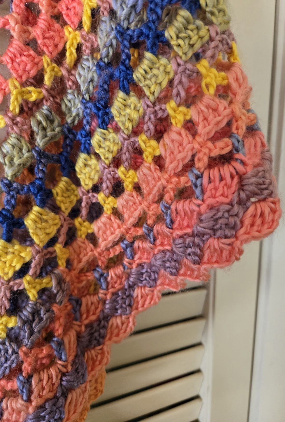 Handmade Crochet Triangle Shawl Wrap – Multicolor Summer Fun – 74″ X 36″ New